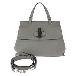 Gucci Bamboo Daily 2-Way Gray Silver Leather Shoulder Bag
